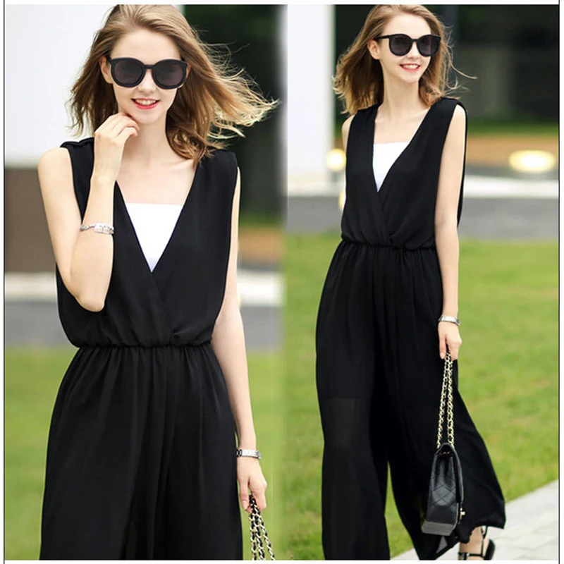 new Summer dress Women Sexy V collar black Maxi Dress Sleeveless Empire Long Party Dresses Vestido loose pants Plus Size Dresses
new Summer dress Women Sexy V collar black Maxi Dress Sleeveless Empire Long Party Dresses Vestido loose pants Plus Size Dresses