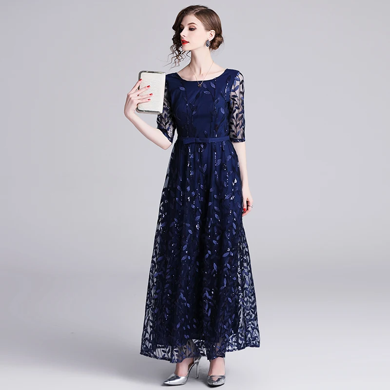 2019 Spring Summer Women Floral Leaf Embroidery Blue Lace Dress Elegant Half Sleeve Long Dresses Party Ladies Vestidos De Festa
2019 Spring Summer Women Floral Leaf Embroidery Blue Lace Dress Elegant Half Sleeve Long Dresses Party Ladies Vestidos De Festa