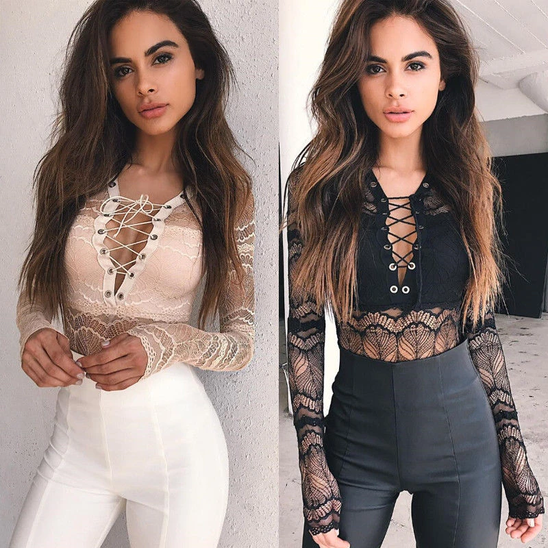 Women Sexy Bandage Bodysuits Lace Floral Jumpsuit Long Sleeves V Neck Solid Leotard Top Women Clothes Sexy Bodysuit New Fashion
Women Sexy Bandage Bodysuits Lace Floral Jumpsuit Long Sleeves V Neck Solid Leotard Top Women Clothes Sexy Bodysuit New Fashion