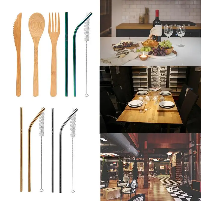 Bamboo Utensils Flatware Travel Cutlery Set Include Reusable Stick Spoon Cutter Chopsticks Straws Cleaning Brush Home Products
Bamboo Utensils Flatware Travel Cutlery Set Include Reusable Stick Spoon Cutter Chopsticks Straws Cleaning Brush Home Products
