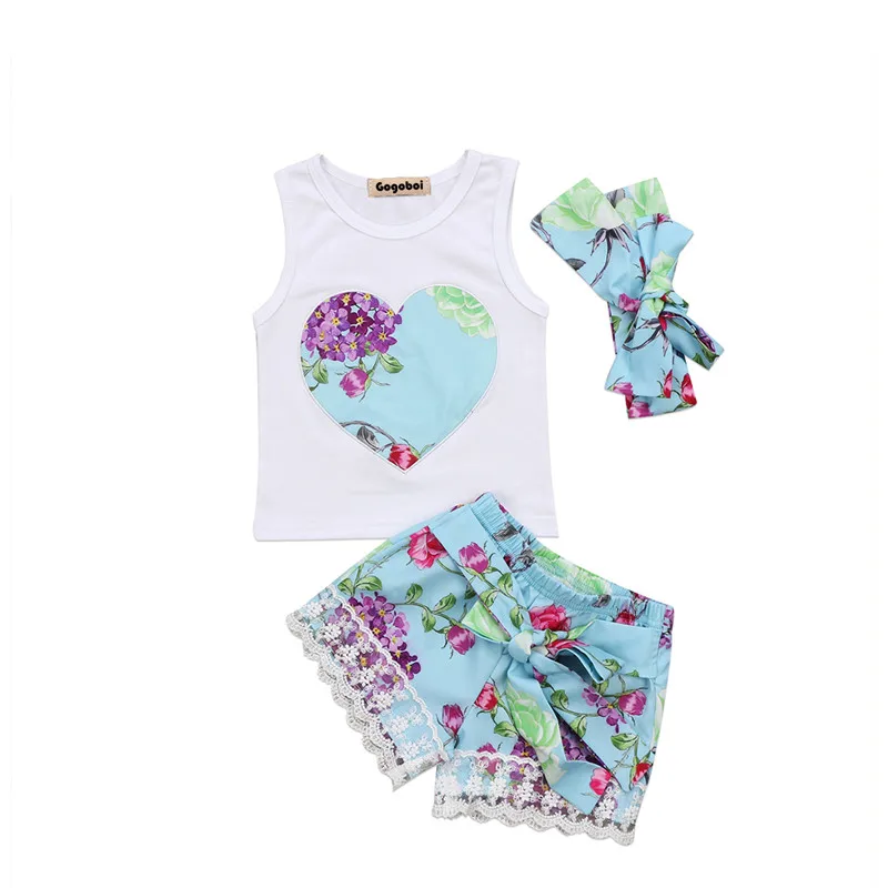 2019 Summer Cute 2PCS Toddler Kids Baby Girls Princess Outfits Floral Heart Print T-shirt Tops+Lace Shorts+Headband Clothes Set
2019 Summer Cute 2PCS Toddler Kids Baby Girls Princess Outfits Floral Heart Print T-shirt Tops+Lace Shorts+Headband Clothes Set