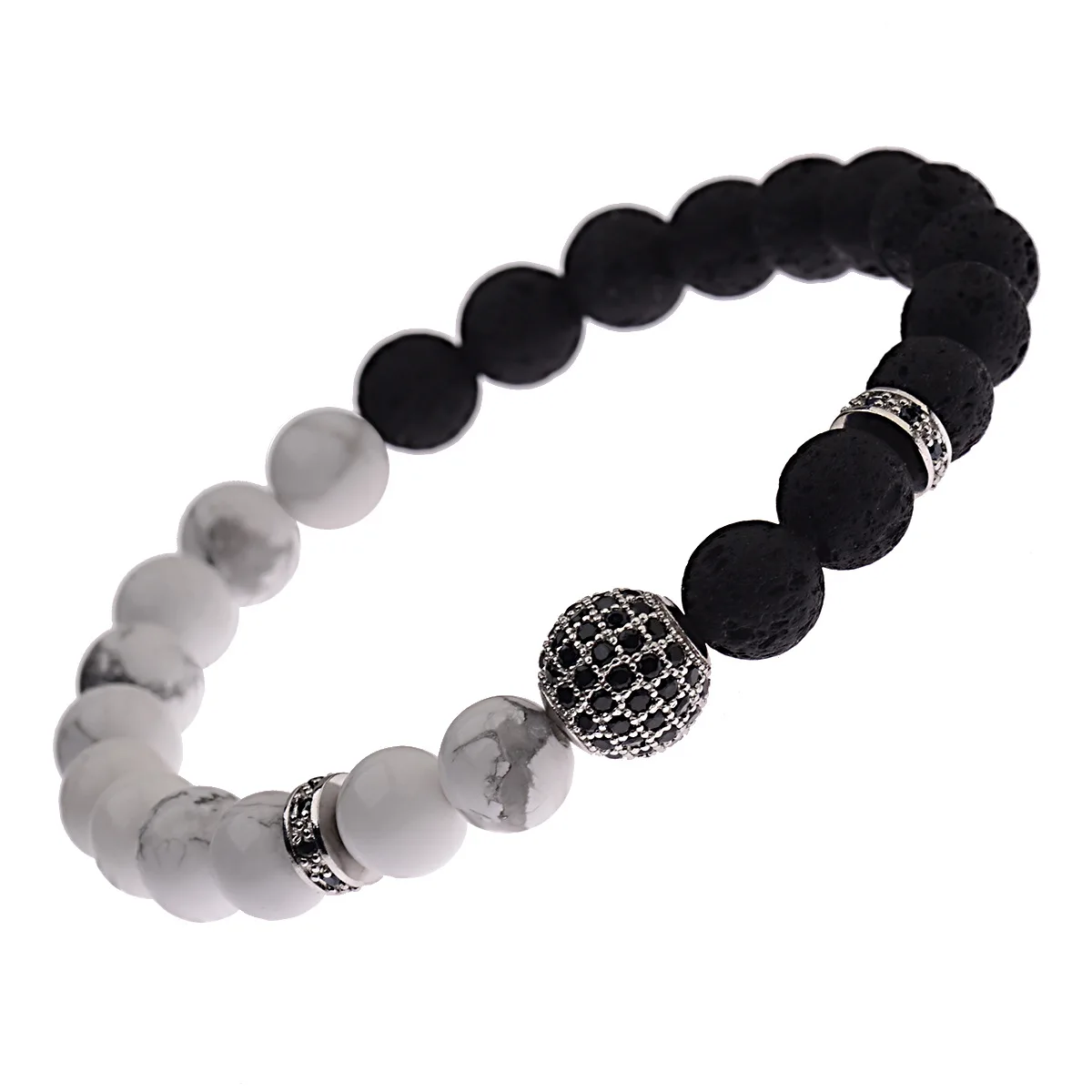 10mm Zirconia Beads Micro Pave Crystal Elastic Beaded Bracelet 8MM white stone Black Lava Volcanic Stone Bracelet
10mm Zirconia Beads Micro Pave Crystal Elastic Beaded Bracelet 8MM white stone Black Lava Volcanic Stone Bracelet