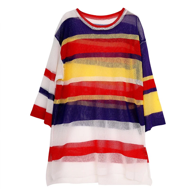 Maternity summer thin shirts plus size block color striped hollow out knitted pullovers pregnant women long loose sweater L-4XL
Maternity summer thin shirts plus size block color striped hollow out knitted pullovers pregnant women long loose sweater L-4XL