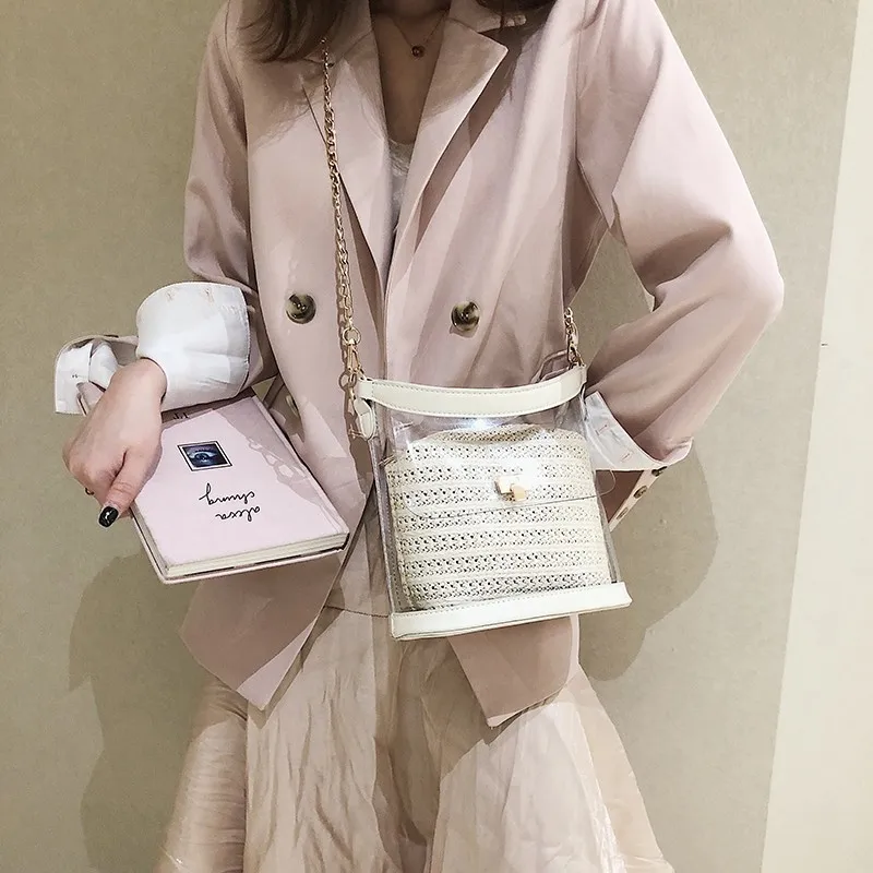 Transparent PVC Tote Composite Bag Straw Clutches Ladies Beach Bag Sac 2019 Summer NEW Chains Shoulder Crossbody Bags For Women
Transparent PVC Tote Composite Bag Straw Clutches Ladies Beach Bag Sac 2019 Summer NEW Chains Shoulder Crossbody Bags For Women