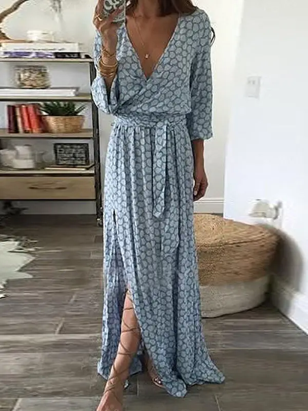 Women Summer Sexy Deep V-neck Three Quarter Sleeve Floral Print Boho Long Maxi Dress Evening Party Beach Sashes Loose Dresses
Women Summer Sexy Deep V-neck Three Quarter Sleeve Floral Print Boho Long Maxi Dress Evening Party Beach Sashes Loose Dresses