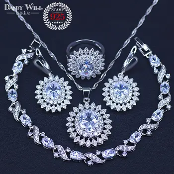 Trendy Flower White Cubic Zirconia Silver Color Jewelry Sets For Women Wedding Earrings/Pendant/Necklace/Bracelet/Ring
Trendy Flower White Cubic Zirconia Silver Color Jewelry Sets For Women Wedding Earrings/Pendant/Necklace/Bracelet/Ring