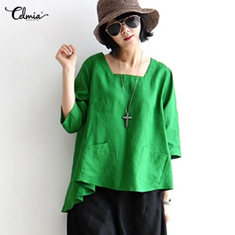 Celmia Vintage Cotton Linen Tops 2019 Summer Women's Blouse Square Neck 3/4 Sleeve Solid Casual Female Shirts Loose Blusas S-5XL
Celmia Vintage Cotton Linen Tops 2019 Summer Women's Blouse Square Neck 3/4 Sleeve Solid Casual Female Shirts Loose Blusas S-5XL