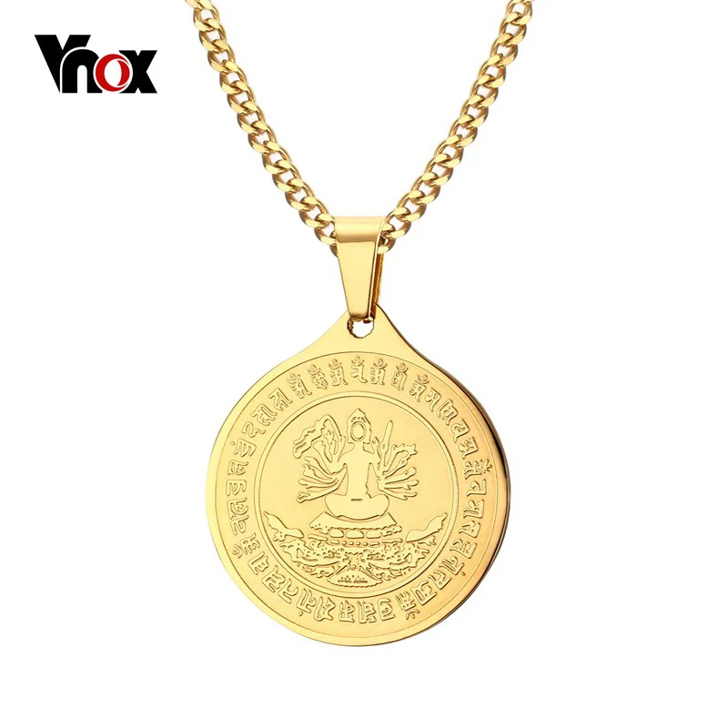 Vnox Avalokitesvara Gold-color Stainless Steel Round Necklaces & Pendants Free Chain 24"
Vnox Avalokitesvara Gold-color Stainless Steel Round Necklaces & Pendants Free Chain 24"