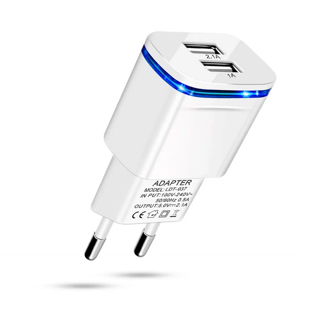 1/2.1A Power Adapter Dual Ports With Blue Light Laptop EU Plug Charger Plug Quick Charge For Mobile Phone 110-240V USB
1/2.1A Power Adapter Dual Ports With Blue Light Laptop EU Plug Charger Plug Quick Charge For Mobile Phone 110-240V USB
