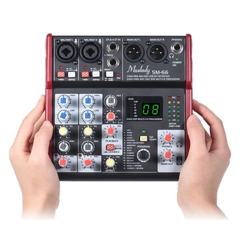 SM-66 4-Channel Mixer Sound Card Audio Mixing Console Built-in 16 Effects with USB Audio Interface Supports 5V Power Bank for DJ
SM-66 4-Channel Mixer Sound Card Audio Mixing Console Built-in 16 Effects with USB Audio Interface Supports 5V Power Bank for DJ