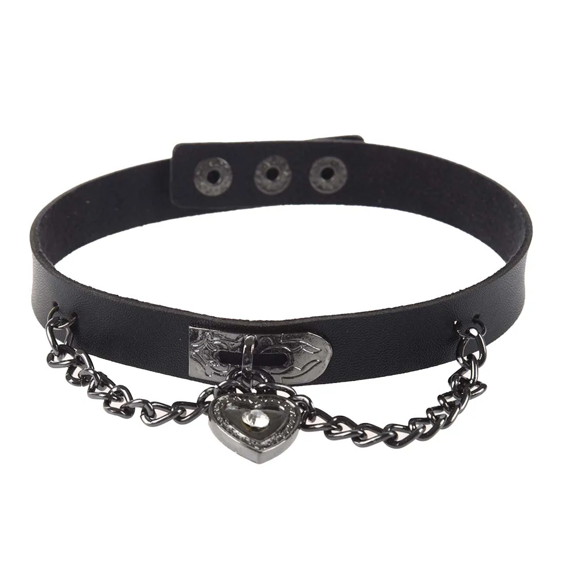 Фото Кожаное ожерелье с подвеской в виде сердца черное ожерелье-чокер готическом
