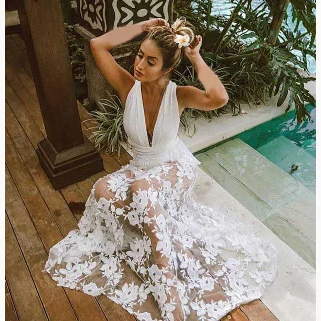 Hollow Out Floral Mesh White Dress Women Backless V Neck Maxi Long Boho Dress Elegant Sexy Summer Dress Vestidos
Hollow Out Floral Mesh White Dress Women Backless V Neck Maxi Long Boho Dress Elegant Sexy Summer Dress Vestidos
