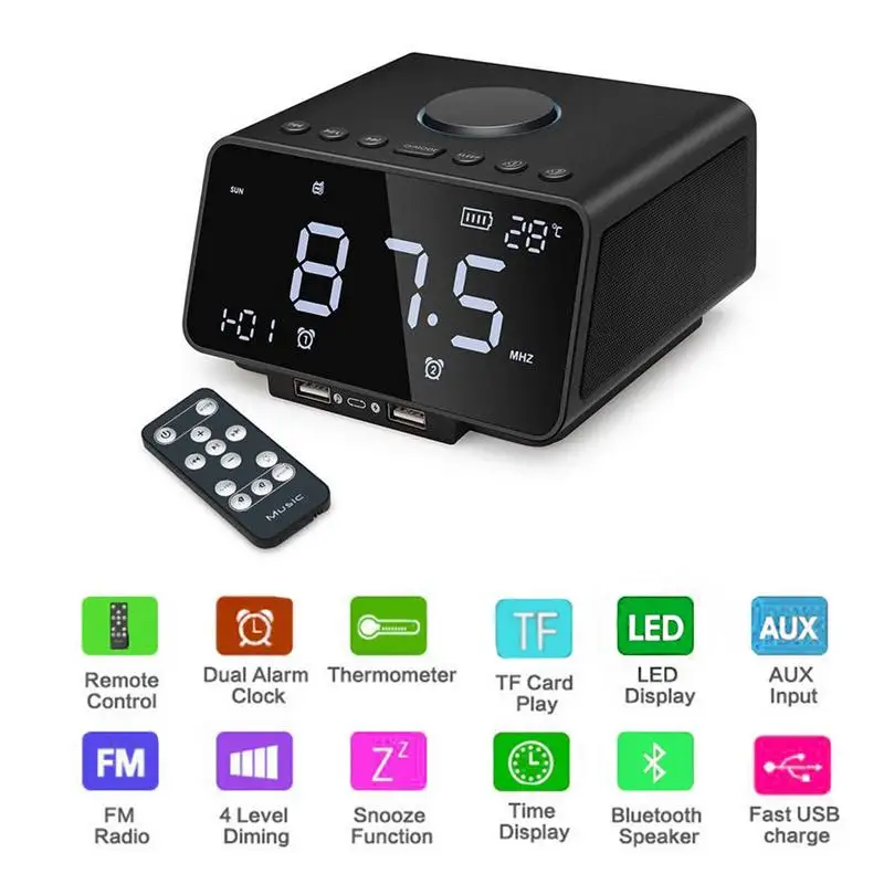 Digital Alarm Clock Bluetooth Radio Alarm Clock Speaker Temperature USB Ports LED Display Home Decoration Snooze Table Clock
Digital Alarm Clock Bluetooth Radio Alarm Clock Speaker Temperature USB Ports LED Display Home Decoration Snooze Table Clock