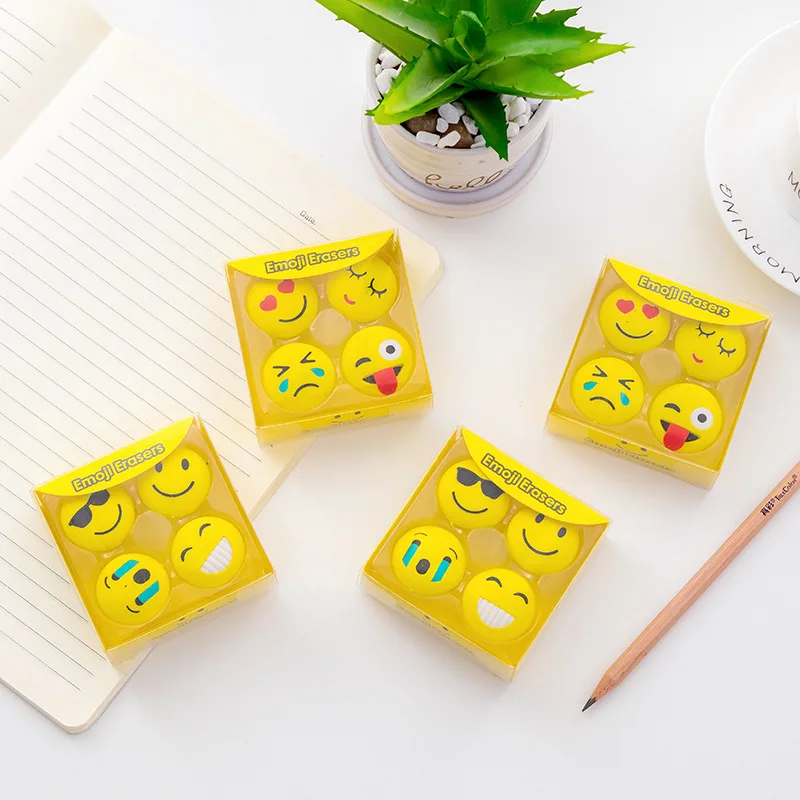 

4Pcs/Set Emoji Pencil Erasers for Office School Creative Stationery Supplies Kawaii Kids Prize Writing Drawing Student Gift