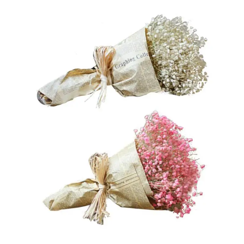 Фото 2 цвета Белый/Розовый Натуральные сушеные цветы букет гипсофил - купить