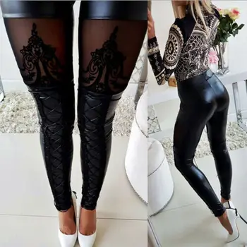 2019 New Fashion Women's Wet Look High Waist Lace Patchwork Stretchy Pants Faux Leather Skinny Leggings Pencil Trousers
2019 New Fashion Women's Wet Look High Waist Lace Patchwork Stretchy Pants Faux Leather Skinny Leggings Pencil Trousers
