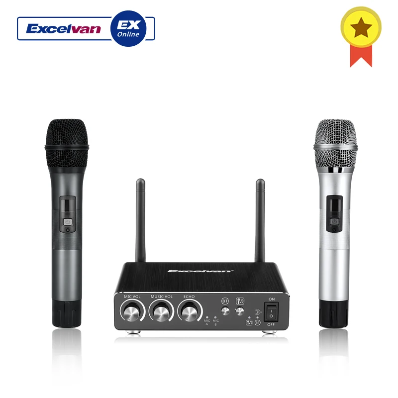 Excelvan K28 Dual Wireless Microphones With Receiver Box Various Frequency Full-Metal High-End Microphone Bluetooth Connect
Excelvan K28 Dual Wireless Microphones With Receiver Box Various Frequency Full-Metal High-End Microphone Bluetooth Connect