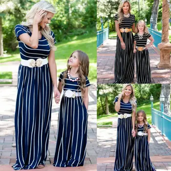 Fashion Women Mother Daughter Matching Dresses Summer Kids Family Striped Long Loose Short Sleeve O neck Dress
Fashion Women Mother Daughter Matching Dresses Summer Kids Family Striped Long Loose Short Sleeve O neck Dress