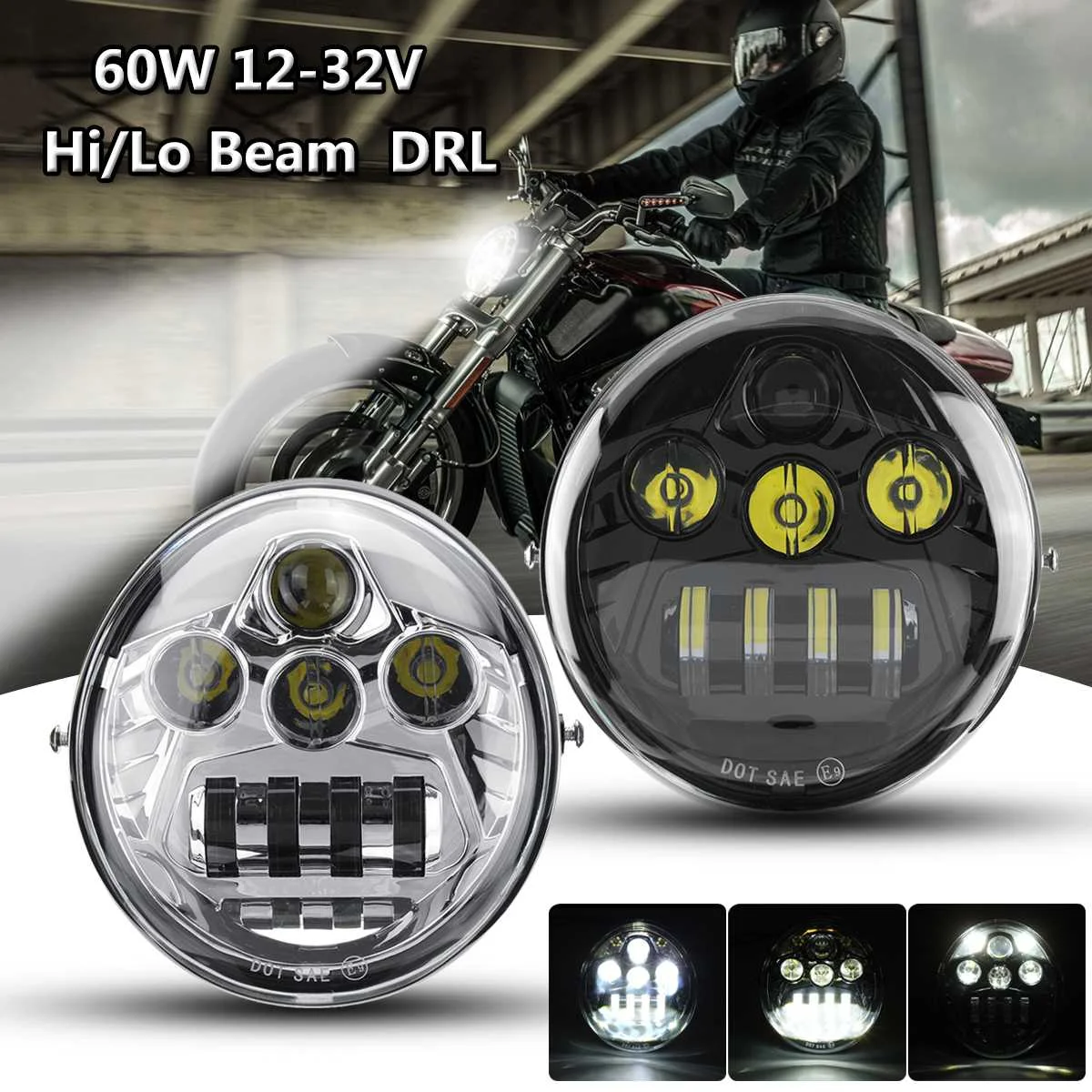 DOT E9 60W Motorcycle LED Headlight Hi-Lo Beam DRL for Harley for Davidson VROD VRSC
DOT E9 60W Motorcycle LED Headlight Hi-Lo Beam DRL for Harley for Davidson VROD VRSC
