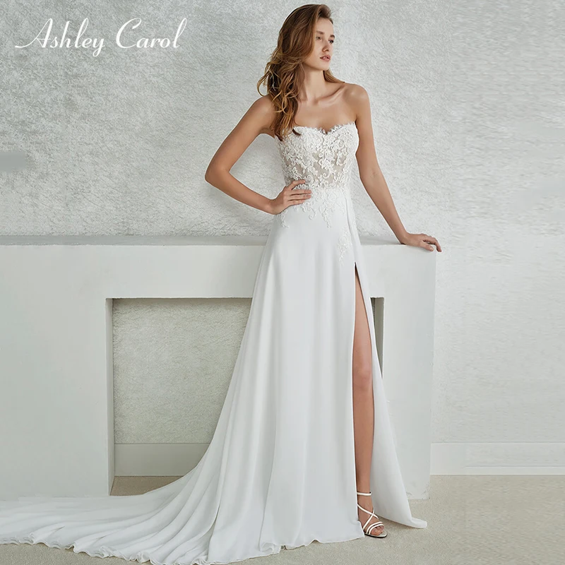 Ashley Carol Sexy Sweetheart Backless Strapless Beach Wedding Dress 2019 Boho Chiffon Slit-Hem Bridal Dress Simple Wedding Gowns
Ashley Carol Sexy Sweetheart Backless Strapless Beach Wedding Dress 2019 Boho Chiffon Slit-Hem Bridal Dress Simple Wedding Gowns