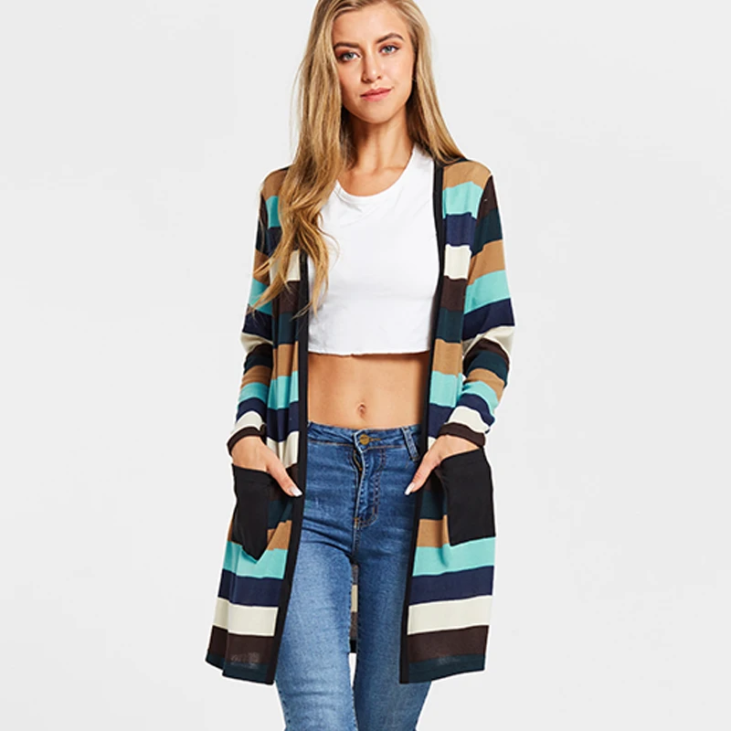 Women Cardigan Multicolor Stripes Open Front Side Pockets Long Sleeve Women Knitted Jacket Casual Loose Outwear Sweater Women
Women Cardigan Multicolor Stripes Open Front Side Pockets Long Sleeve Women Knitted Jacket Casual Loose Outwear Sweater Women