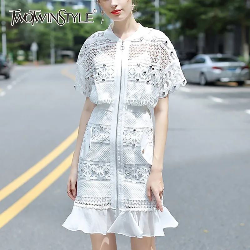 TWOTWINSTYLE Hollow Out Mermaid Dress For Women Short Sleeve High Waist Sexy Mini Dresses Female 2019 Summer Fashion Clothes
TWOTWINSTYLE Hollow Out Mermaid Dress For Women Short Sleeve High Waist Sexy Mini Dresses Female 2019 Summer Fashion Clothes