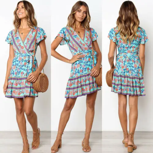 New Women Boho Floral Short Sleeve V-Neck Butterfly Sleeve Loose Casual Dress Party Evening Summer Beach Sundress
New Women Boho Floral Short Sleeve V-Neck Butterfly Sleeve Loose Casual Dress Party Evening Summer Beach Sundress