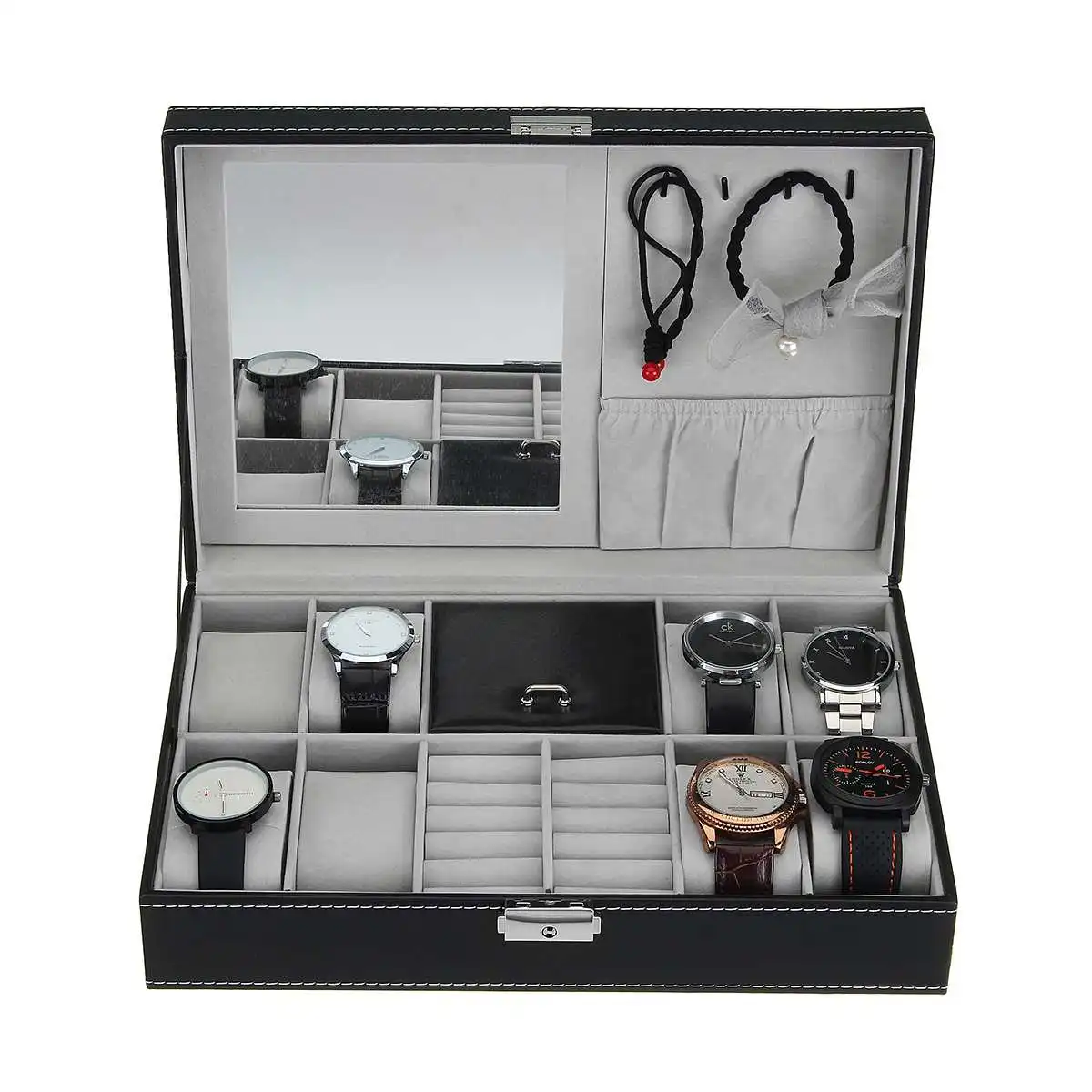 8 Grids+3 Mixed Grids PU Leather Watch Case Storage Organizer Luxury Jewelry Ring Necklace Display Watch Black Boxes With Mirror
8 Grids+3 Mixed Grids PU Leather Watch Case Storage Organizer Luxury Jewelry Ring Necklace Display Watch Black Boxes With Mirror