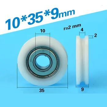 

[U1035-9]Free Shipping 10PCS U type 6000zz bearing pilley 10mm*35mm*9mm U groove pulley wheel nylon roller