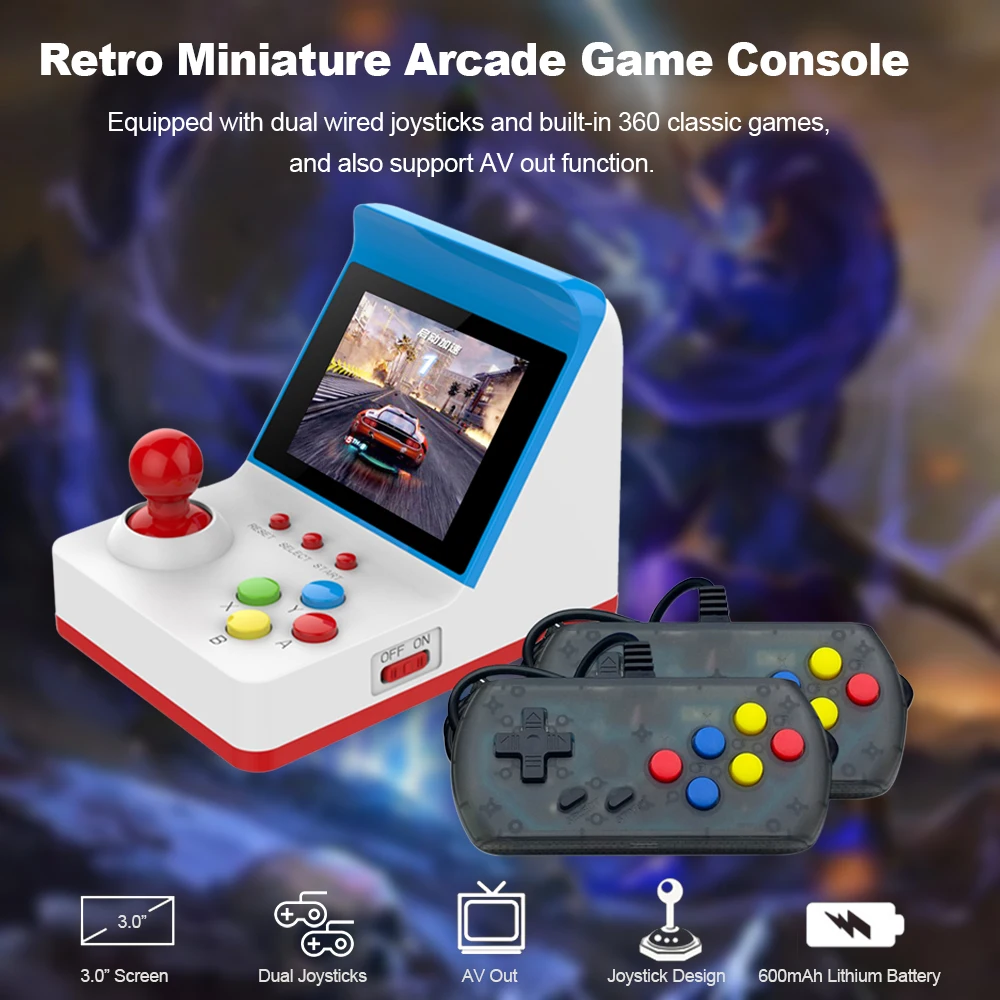 Retro Miniature Arcade Game Console Portable Handheld Game Machine 3" Screen Dual Wired Joysticks 360 Classic Games PK A8 Retro
Retro Miniature Arcade Game Console Portable Handheld Game Machine 3" Screen Dual Wired Joysticks 360 Classic Games PK A8 Retro