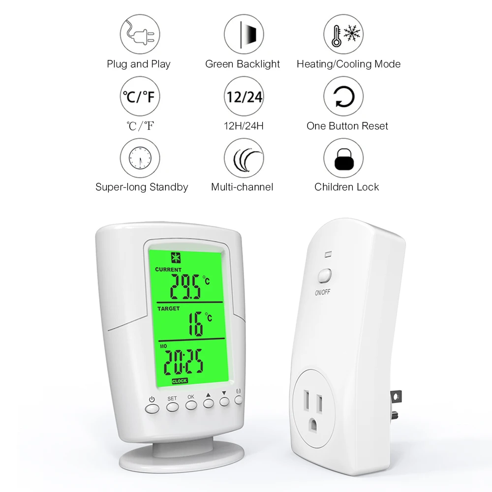 Smart Plug in Socket Heating Cooling Devices Control Socket for Pairing with Remote Control Thermostat--AC220~240V UK Plug
Smart Plug in Socket Heating Cooling Devices Control Socket for Pairing with Remote Control Thermostat--AC220~240V UK Plug