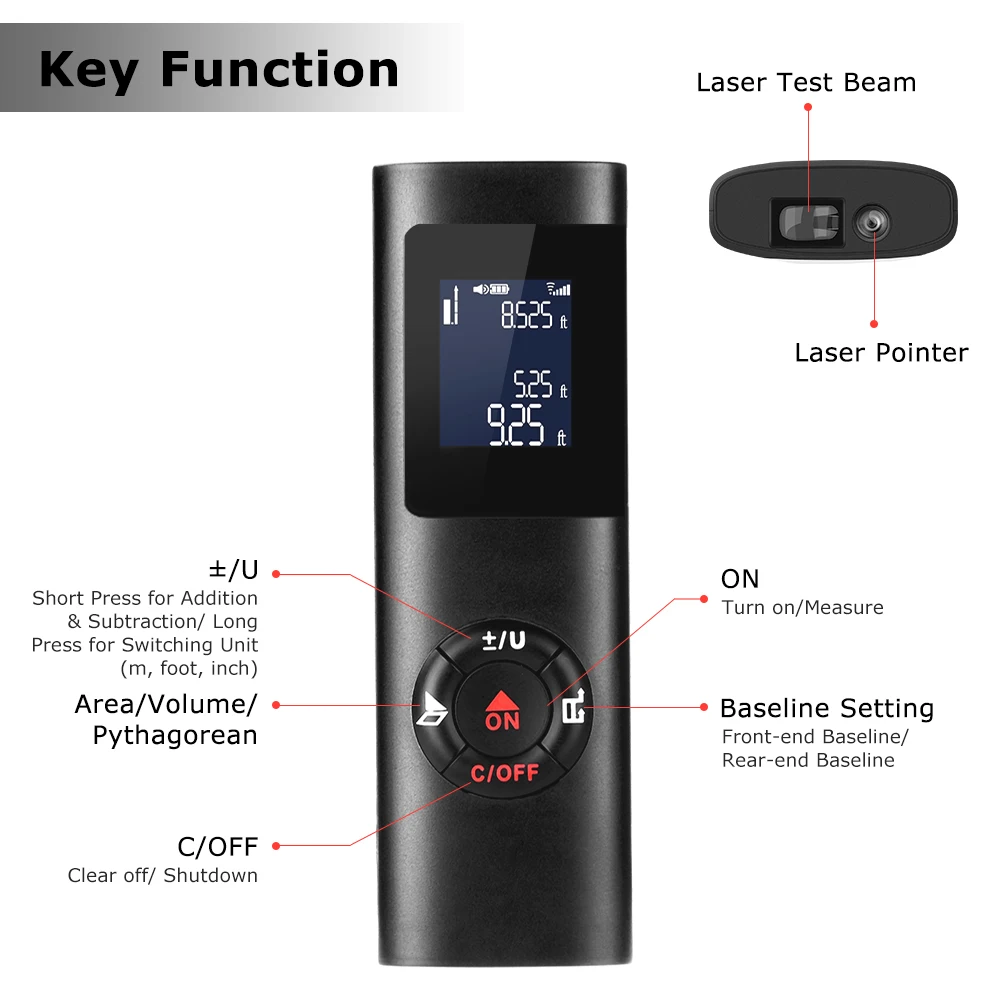 40m Mini LCD Digital Laser Distance Meter Measure Rangefinder 131ft Red Light Laser Range Finder with Backlight
40m Mini LCD Digital Laser Distance Meter Measure Rangefinder 131ft Red Light Laser Range Finder with Backlight