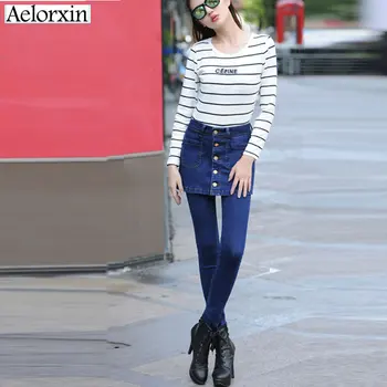 2019 Spring European and American wind Big code women's cowboy trousers skirt fake two pieces of small feet Jeans
2019 Spring European and American wind Big code women's cowboy trousers skirt fake two pieces of small feet Jeans