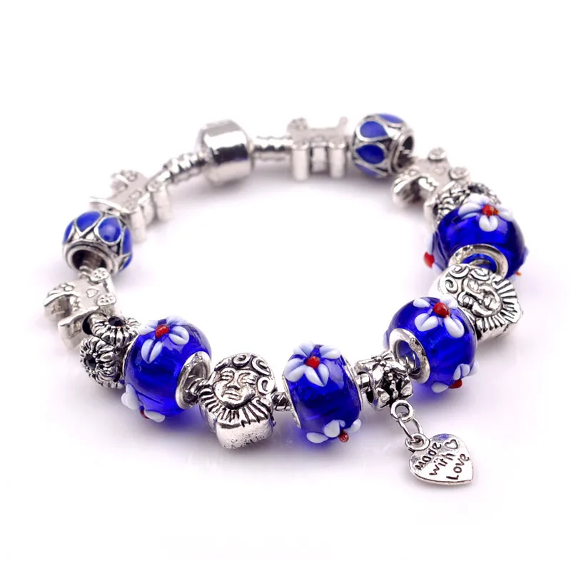 Silver Charm pandora Bracelet with Heart Pendant & Cherry Charm Blue Murano Glass Beads Friendship Bracelet B029
Silver Charm pandora Bracelet with Heart Pendant & Cherry Charm Blue Murano Glass Beads Friendship Bracelet B029