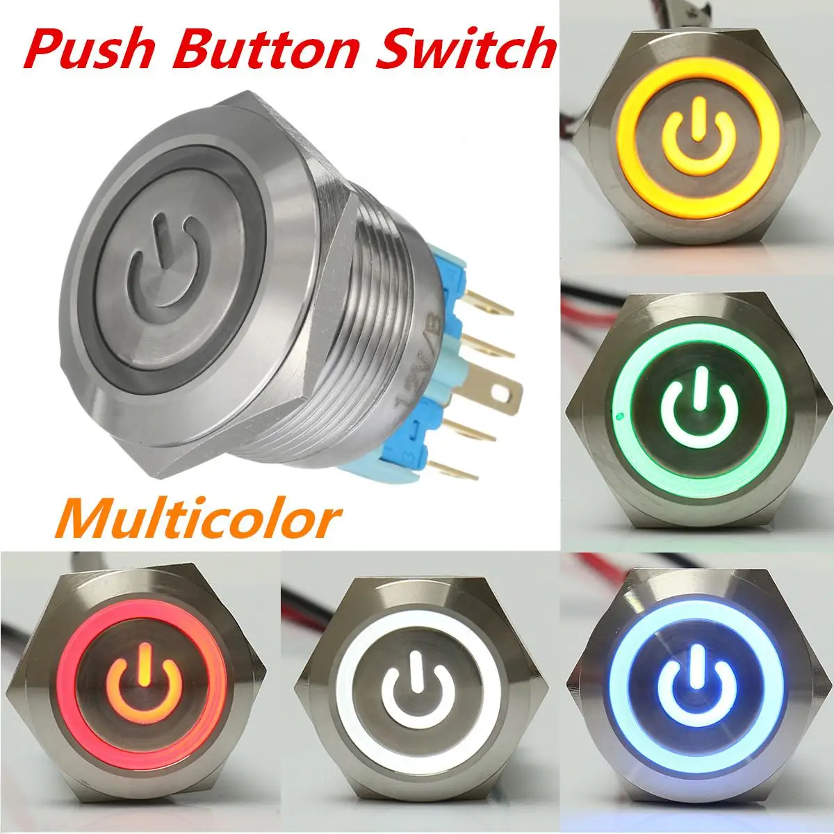 12V Chrome 6 Pins 22mm LED Light Metal Push Button Switch DPST Momentary Power Symbol Flat Head
12V Chrome 6 Pins 22mm LED Light Metal Push Button Switch DPST Momentary Power Symbol Flat Head