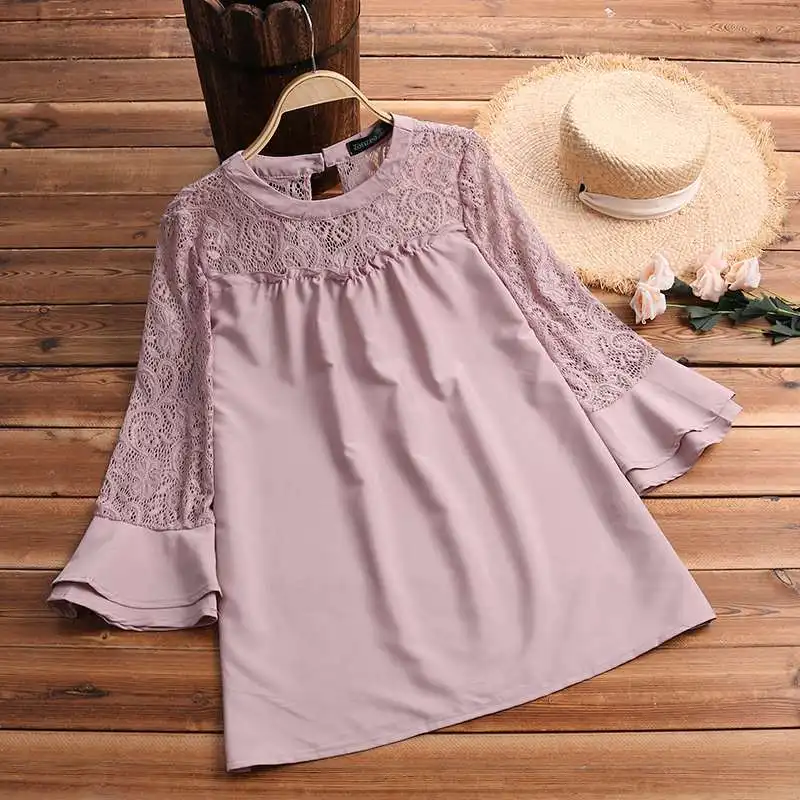 ZANZEA 2019 Women Lace Patchwork Blouse Shirt Ladies Flare Sleeve Blusas Casual Solid Elegant Tunic Top Feminina Work Blusa
ZANZEA 2019 Women Lace Patchwork Blouse Shirt Ladies Flare Sleeve Blusas Casual Solid Elegant Tunic Top Feminina Work Blusa