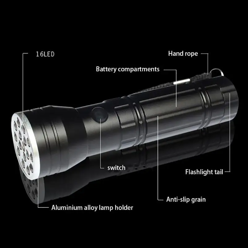 LED Flashlight Torch Aluminum Alloy 3 in 1 UV Light Red Laser Instruction Cash Check Emergency Lamp With hanging rope | Спорт и