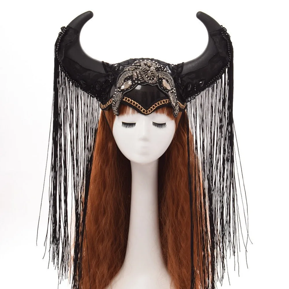 

Bovine Ox Horn Headband Hairband Hat Gothic Lolita Cosplay Halloween Headwear Funny Prop Steampunk Show Girl Headdress