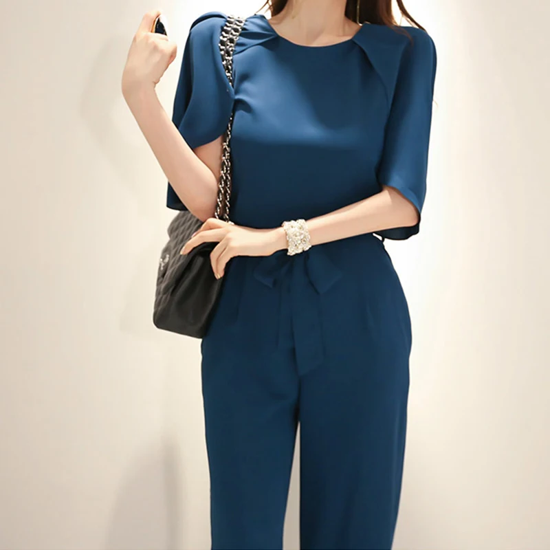 2019 Spring Summer Elegant O-neck Jumpsuits Women Half Sleeve Lace Up Long Rompers OL Casual Office Wear Playsuits
2019 Spring Summer Elegant O-neck Jumpsuits Women Half Sleeve Lace Up Long Rompers OL Casual Office Wear Playsuits