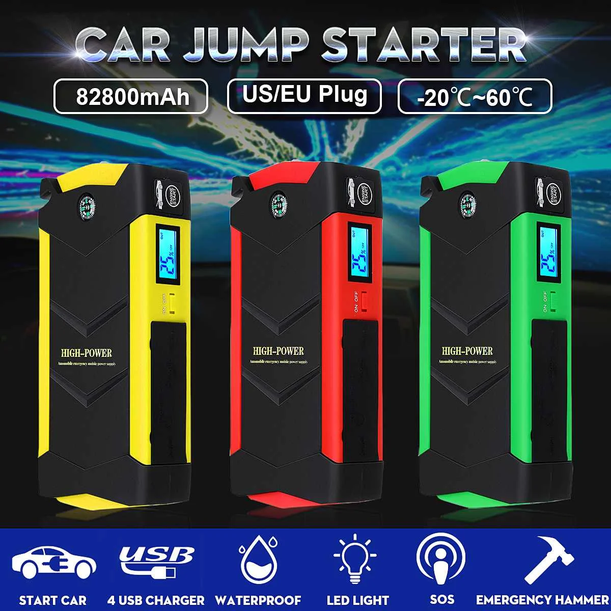 Waterproof Multifunction Car Jump Starter 82800mAh 4USB 600A Car Battery Booster Charger Power Bank Start Device
Waterproof Multifunction Car Jump Starter 82800mAh 4USB 600A Car Battery Booster Charger Power Bank Start Device