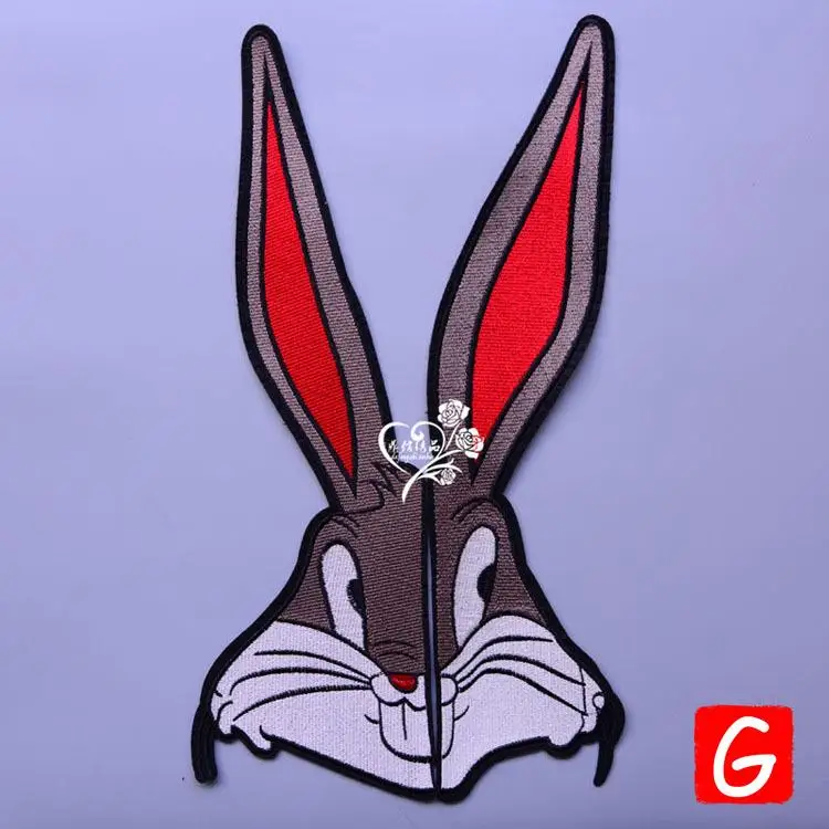 

GUGUTREE embroidery big rabbit patches animal patches badges applique patches for clothing DX-108