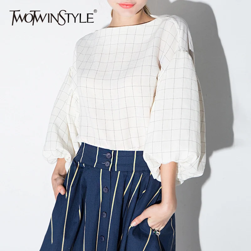 TWOTWINSTYLE Plaid White Women's Blouse Shirt Lantern Sleeve Lattice Casual Blouses Tops Female Loose Clothes Korean 2019 Spring
TWOTWINSTYLE Plaid White Women's Blouse Shirt Lantern Sleeve Lattice Casual Blouses Tops Female Loose Clothes Korean 2019 Spring