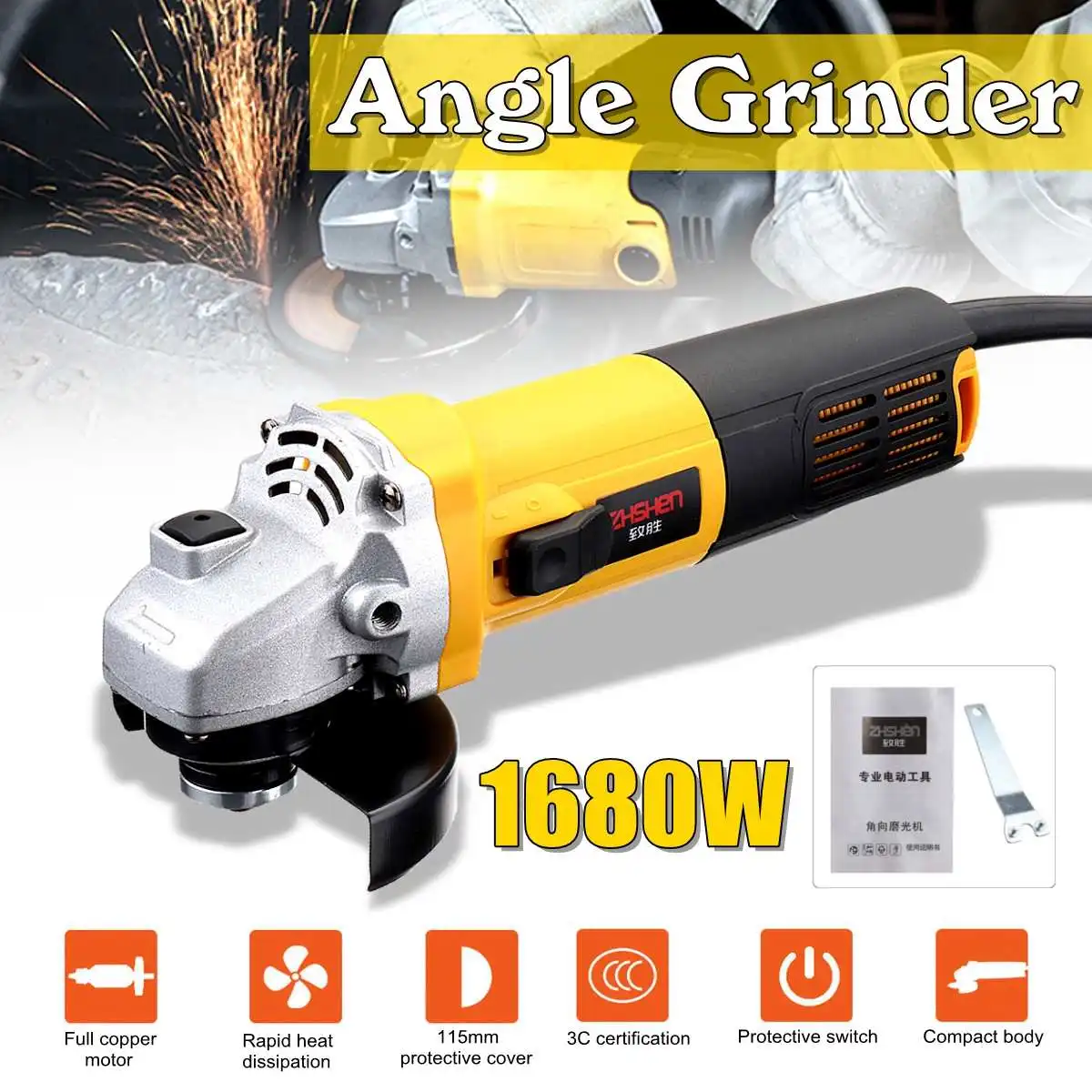 220V/50Hz 1680W 11000r/min Angle Grinder Electric Angle Grinding Cutting Power Tools 100mm Diameter
220V/50Hz 1680W 11000r/min Angle Grinder Electric Angle Grinding Cutting Power Tools 100mm Diameter