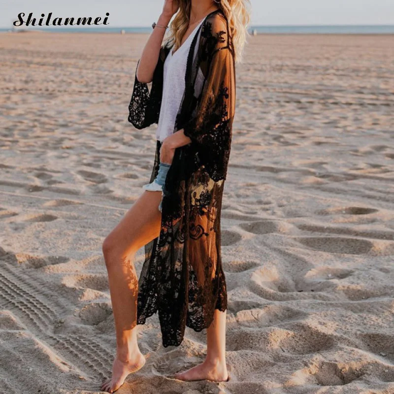 Women Summer Tops Sexy Lace Open Kimono Cardigan Shirts Black Long Sleeve 2019 New Hollow Out Print Flower Beach Long Outerwear
Women Summer Tops Sexy Lace Open Kimono Cardigan Shirts Black Long Sleeve 2019 New Hollow Out Print Flower Beach Long Outerwear