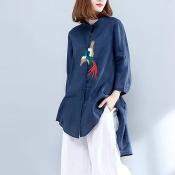#1831 Embroidery Three Quarter Sleeve Shirt Stand Collar Blue/White Asymmetrical Hemline Loose Cotton Linen Long Blouse Women
#1831 Embroidery Three Quarter Sleeve Shirt Stand Collar Blue/White Asymmetrical Hemline Loose Cotton Linen Long Blouse Women