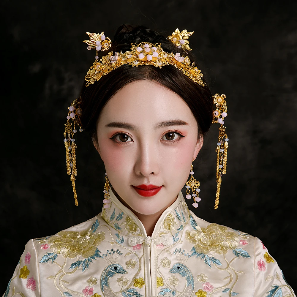 Charms Pink Beaded Headdress Chinese Ancient Wedding Hair Jewelry Set Gold Color Metal Bridal Hairpins Step Shakes Ornament New
Charms Pink Beaded Headdress Chinese Ancient Wedding Hair Jewelry Set Gold Color Metal Bridal Hairpins Step Shakes Ornament New