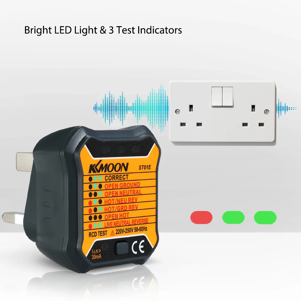 KKmoon Advanced RCD Electric Socket Tester Automatic Neutral Live Earth Wire Test Electric Circuit Polarity Detector Wall Plug
KKmoon Advanced RCD Electric Socket Tester Automatic Neutral Live Earth Wire Test Electric Circuit Polarity Detector Wall Plug