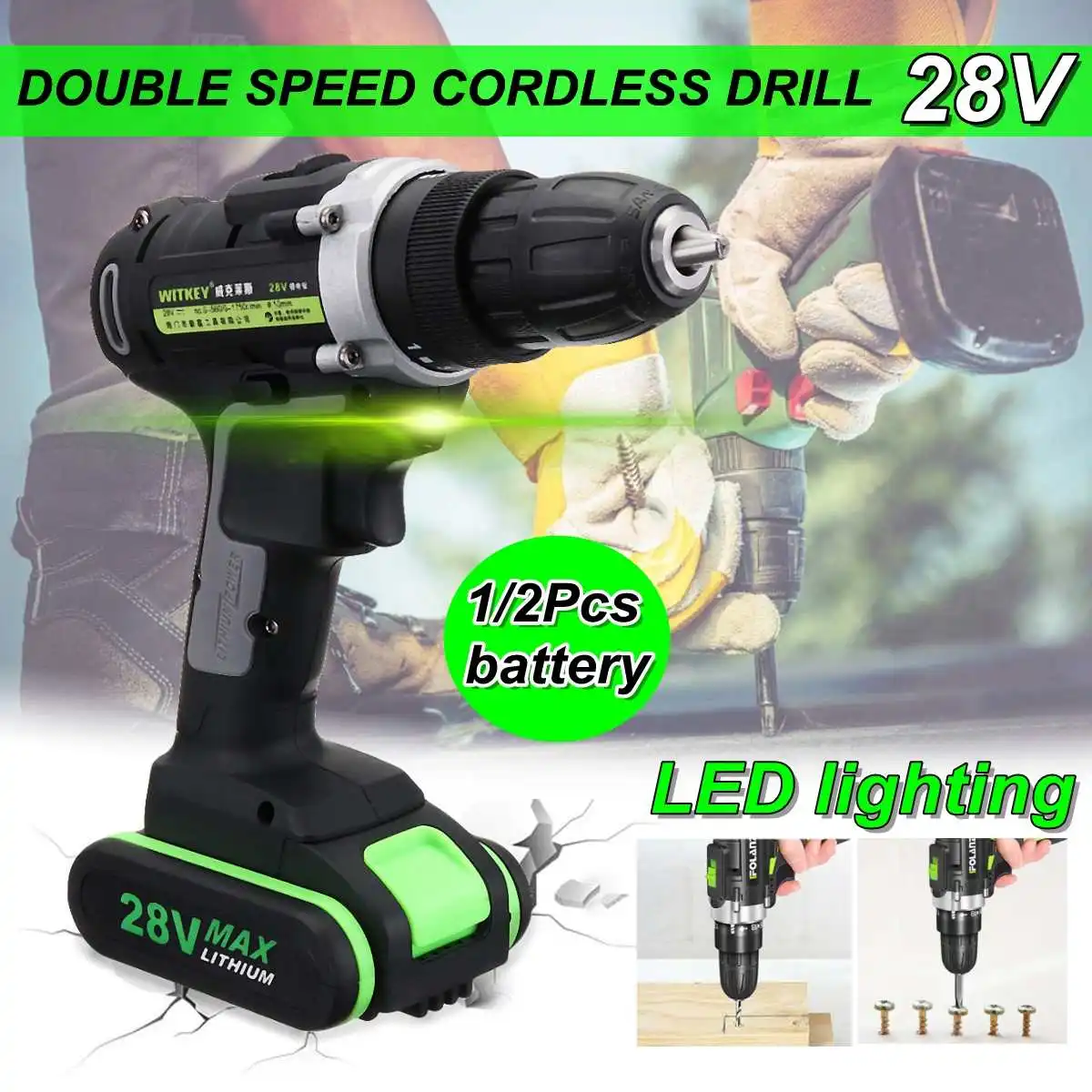 28V power tool handheld electric drill lithium cordless drill household rechargeable electric screwdriver 1/2 Batteries
28V power tool handheld electric drill lithium cordless drill household rechargeable electric screwdriver 1/2 Batteries