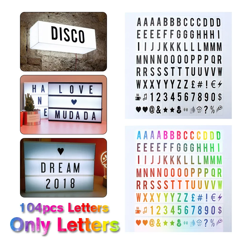 104pcs Cinematic for Lightbox Black Letters Sign A4 Replacement Letters Numbers Signs black Light Up Box Message Board
104pcs Cinematic for Lightbox Black Letters Sign A4 Replacement Letters Numbers Signs black Light Up Box Message Board