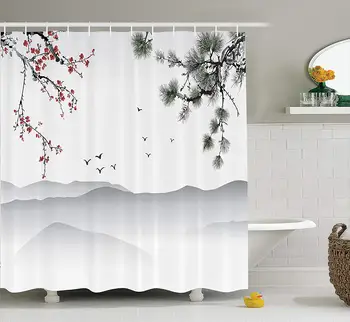House Decor Shower Curtain ,Chinese Painting Style Artwork with Tree Branches Birds Mountains Landscape Art,Bathroom Accessories
House Decor Shower Curtain ,Chinese Painting Style Artwork with Tree Branches Birds Mountains Landscape Art,Bathroom Accessories
